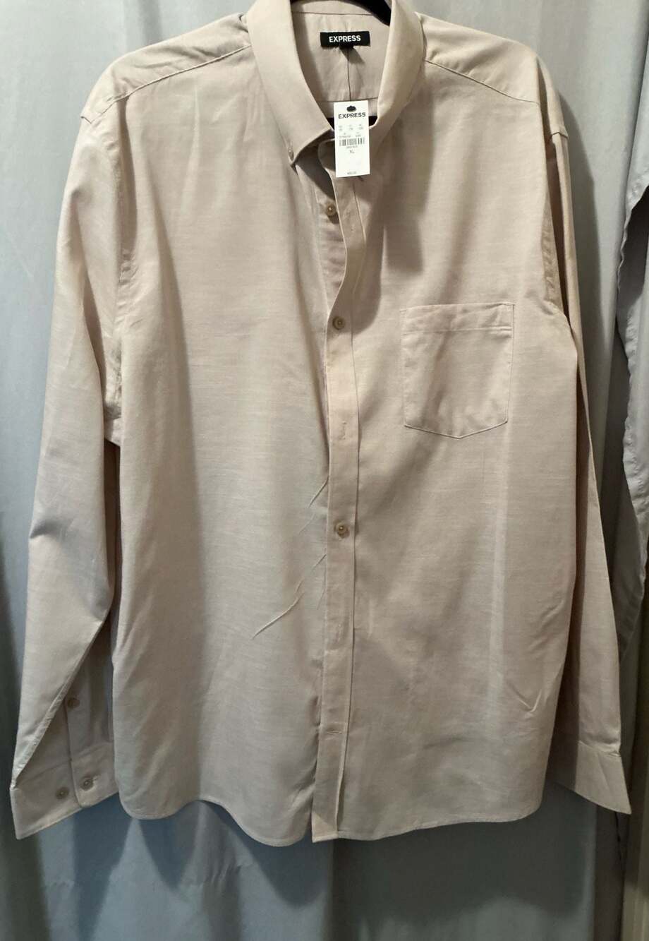 Express Men's Beige Long Sleeve Button-Down Linen Shirt NWT XL